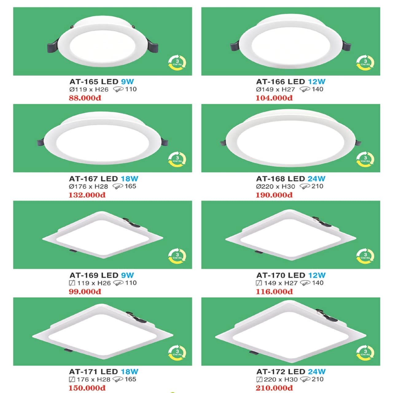 LED Âm Trần Vỏ Nhựa PP 3 Chế Độ Sáng HUFA