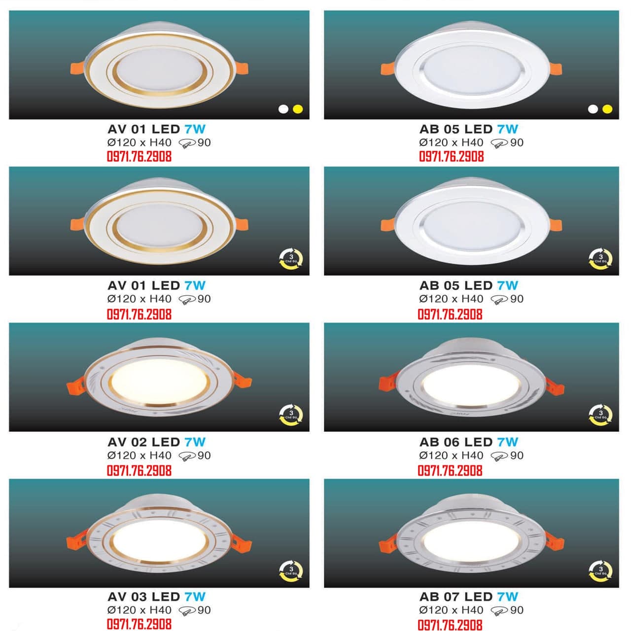 LED Âm Trần Viền Vàng Bạc 3 Chế Độ Sáng HUFA