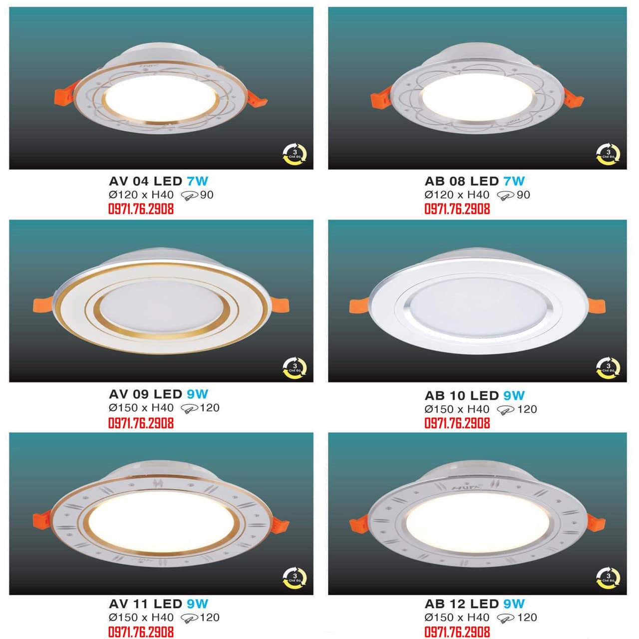 LED Âm Trần Viền Vàng Bạc 3 Chế Độ HUFA