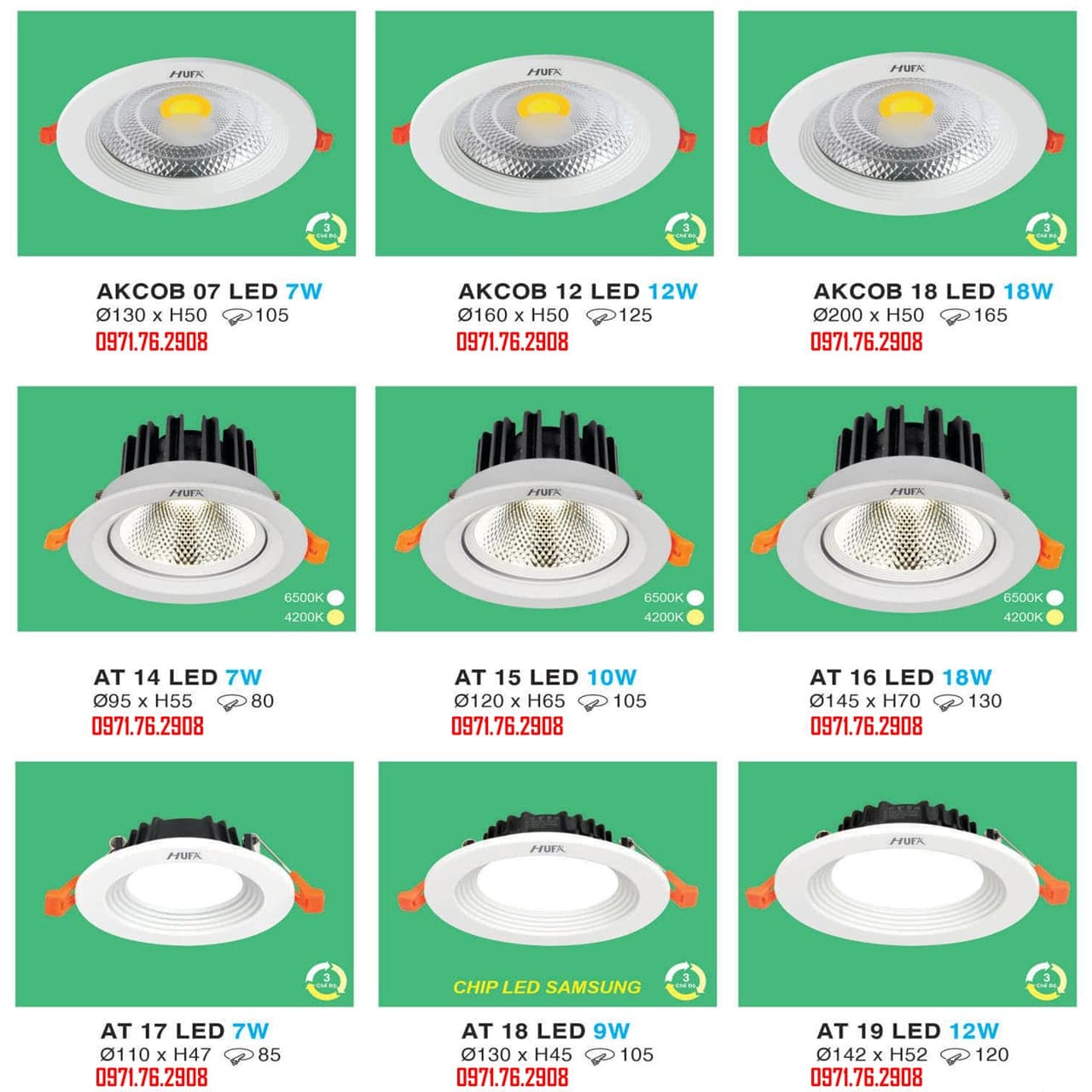 LED Âm Trần Kính 18w 3 Chế Độ HUFA (Sao chép) - ảnh phụ 3