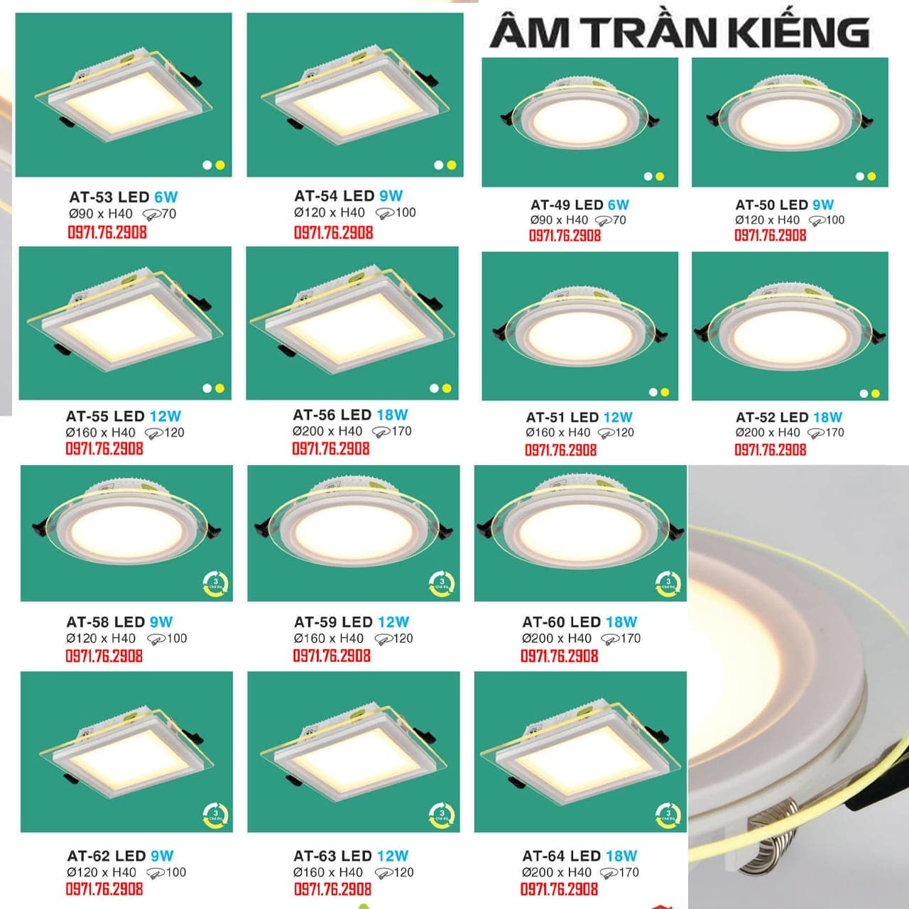 LED Âm Trần Kính 18w 3 Chế Độ HUFA - ảnh phụ 3